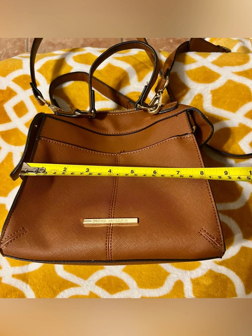 Steve Madden Brown Satchel Top Handle Zip Bag, Adjustable Detachable Strap